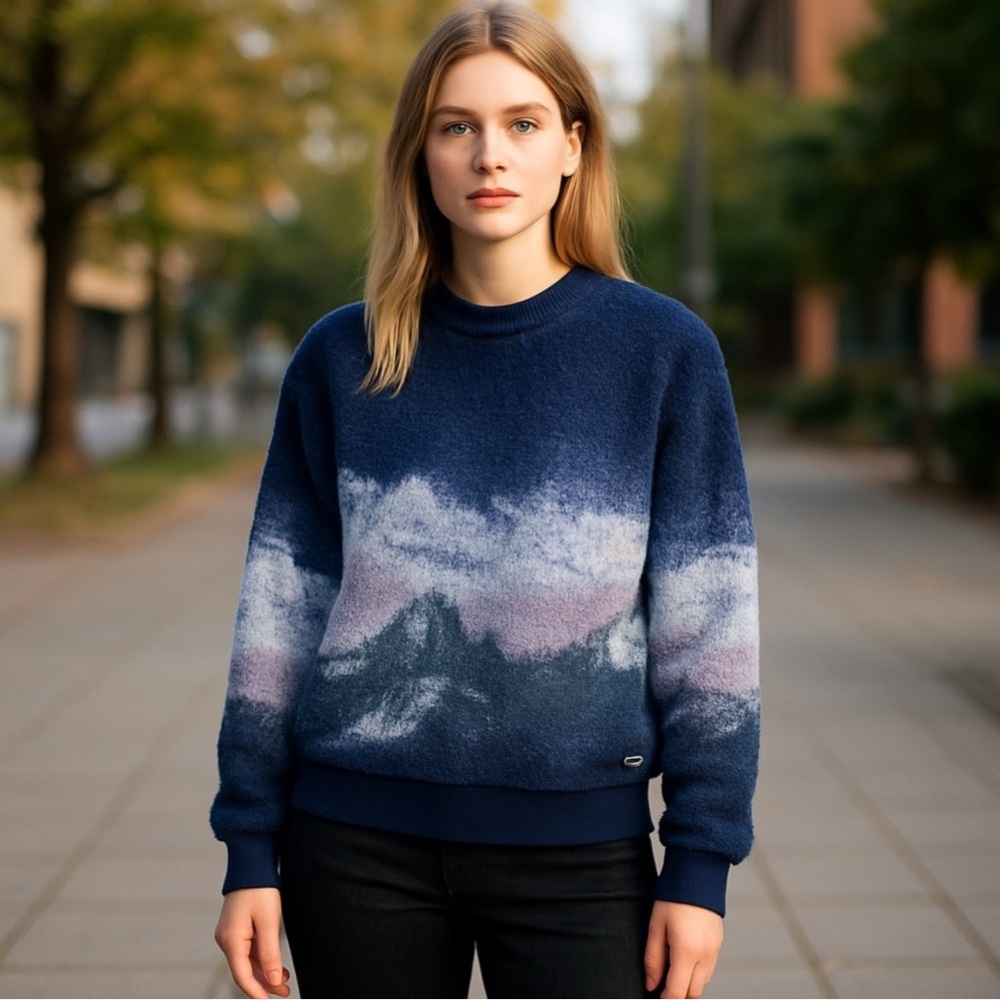 Mountain Printed Sherpa Fleece Crewneck Sweatshirt Pullover Gorpcore Vans
